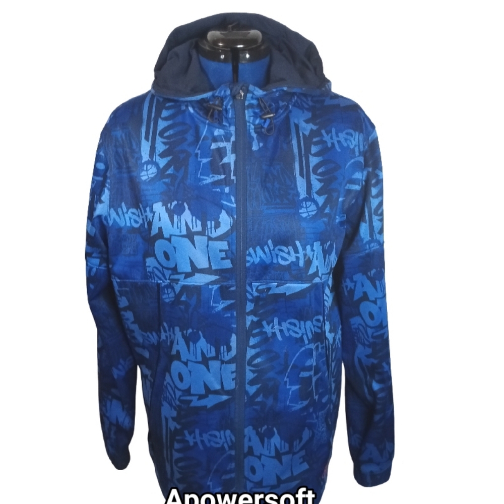 Blue Zip-Front Hooded Fleece-Lined Jacket